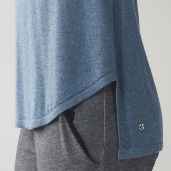 Lululemon Daya Knit Heathered Blue Denim Boolux Fabric Cashmere Blend Tee - Picture 8 of 14
